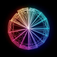 Neon wireframe pie chart with glow