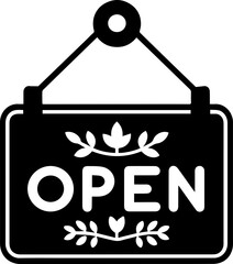 Hanging Open Sign Icon Black and White