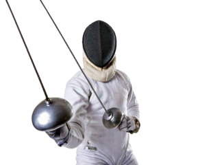 Portrait of fencing player Isolated on Transparent or White Background