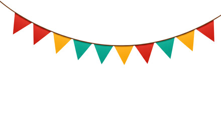 Colorful party bunting flags decoration isolated on white background