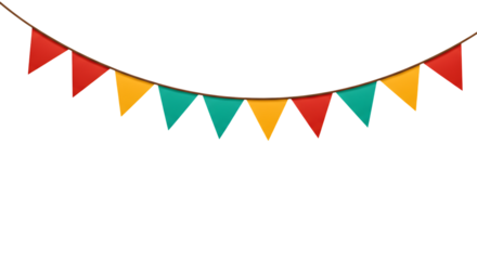 Colorful party bunting flags decoration isolated on white background