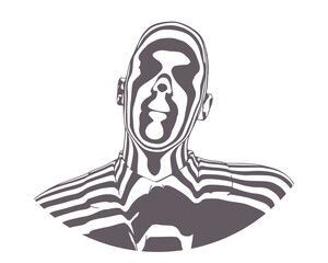 Male face silhouette represented in stripes.