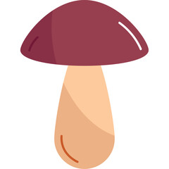Cartoon Red Mushroom with Beige Dots in Flat Line Style
