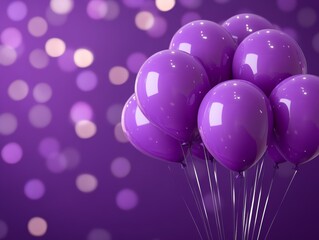 purple balloons on a purple background with lights soft and shiny purple balloons background party - ai