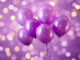 purple balloons on a purple background with lights soft and shiny purple balloons background party - ai