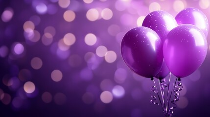 purple balloons on a purple background with lights soft and shiny purple balloons background party - ai