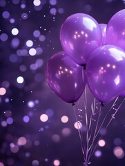 purple balloons on a purple background with lights soft and shiny purple balloons background party - ai