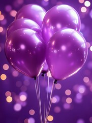 purple balloons on a purple background with lights soft and shiny purple balloons background party - ai