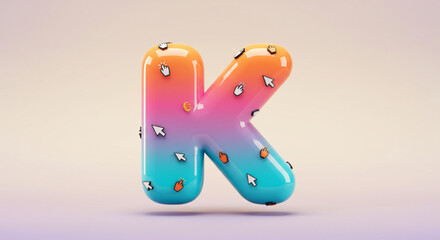 Colorful 3D Render of Letter K with Pastel Gradient and Decorations