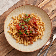 Tempeh Bolognese with pasta