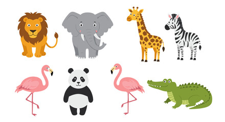 Obraz premium Illustration featuring a diverse group of animals including a lion elephant and giraffe