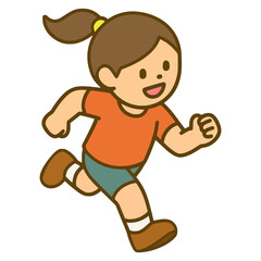 cute little girl running isometric flat color vector illustration template design