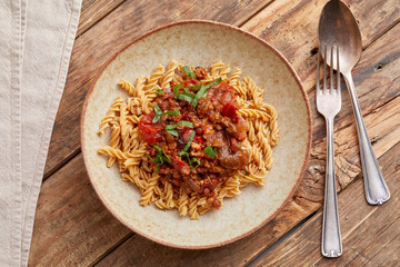 Tempeh Bolognese with pasta