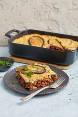 Gratinated lupin moussaka – plant-based casserole