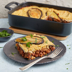 Gratinated lupin moussaka – plant-based casserole