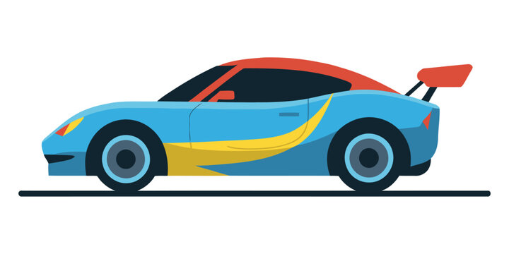 A minimalist illustration of a race car in a flat design style