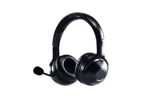 Black headphones isolated on black background