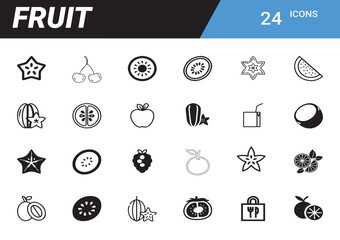 Assortment of Fresh Fruit Icons: A meticulously designed collection of fruit icons, showcasing a variety of fresh, delicious, and visually appealing options perfect for any design project.