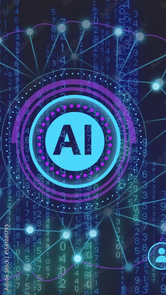 Poster animation of ai chat dialogue and scanner with ai brain network over processing data