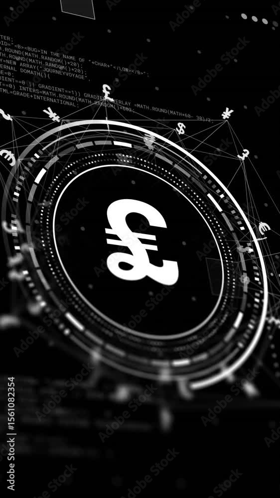 Poster animation of network with data processing and pound signs over black background