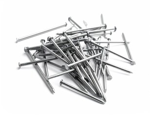 Heap of Metal Nails on White Background