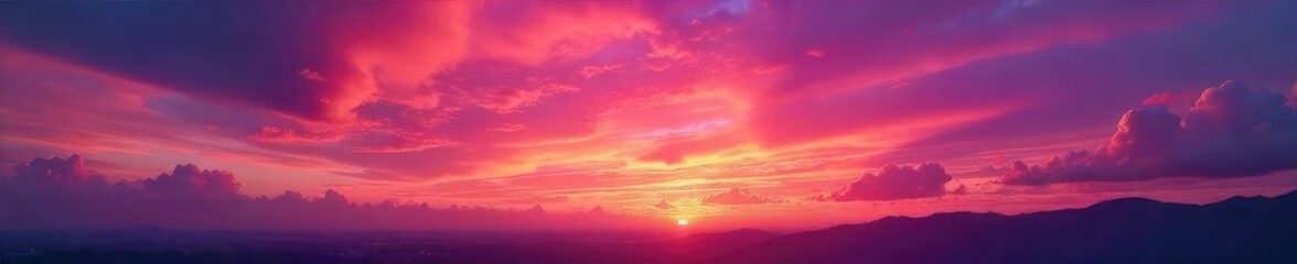 Fototapeta premium Stunning twilight sky with vibrant orange, pink, and purple hues, perfect for design projects needing a dramatic and colorful backdrop , glow, sky, overhead