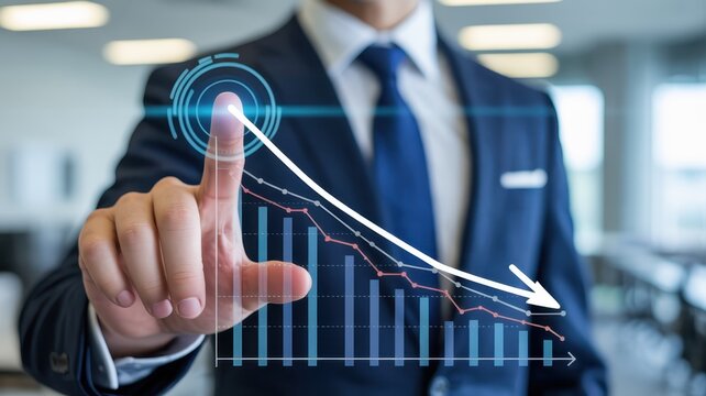 Declining financial indicators displayed on a touch screen.