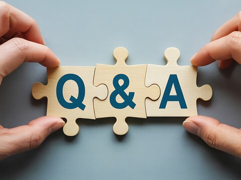 Frequently Asked Questions Solutions and Answers to Common Inquiries, Puzzle Pieces Representing Q&A Sessions, Problem-Solving and Knowledge Sharing Concept