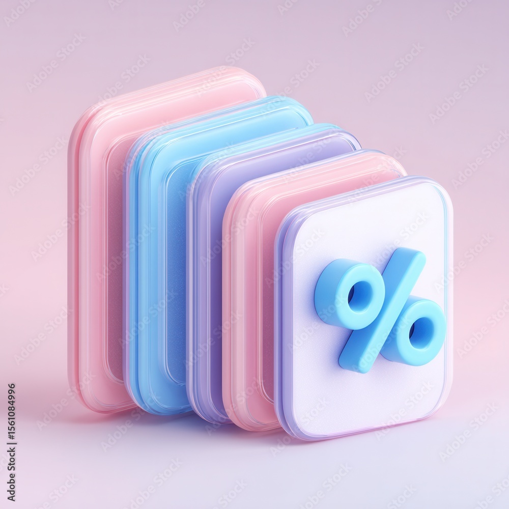 Fototapete stack of colorful app icons showing percentage symbol for discounts and promotions