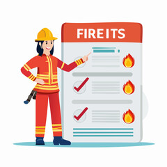 Vector illustration of firefighters extinguishing a building fire with hoses