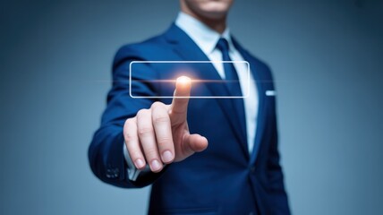 Businessman interacts with a digital search bar.