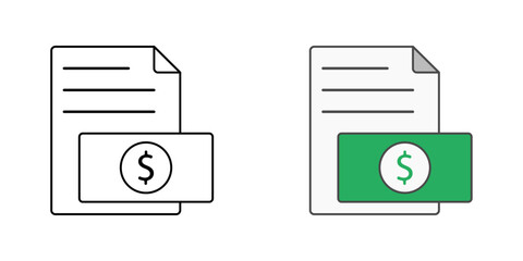 Full payment history icon with document and dollar stack, ideal for finance records, BNPL tracking, and transaction history illustrations.