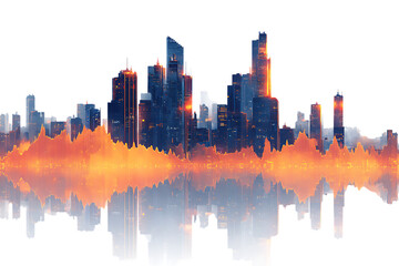 Futuristic city skyline at sunset, digital art