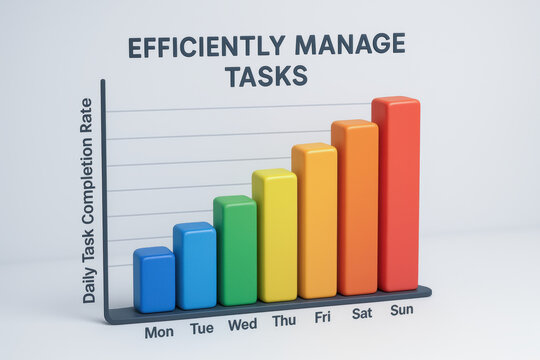 Efficiently manage tasks with weekly bar chart showing daily task completion rate from Monday to Sunday in clean workspace