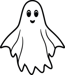 Ghost Silhouette Line Art Vector Illustration On White Background