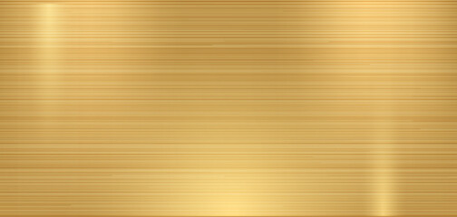 Shimmering gold foil with thin ribbing texture. Golden metallic textured background with horizontal straight lines.