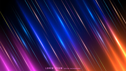 Vibrant abstract background features colorful diagonal light streaks against dark backdrop and glowing lines
