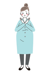両手で✕をつくっている妊婦さんのイラスト（全身）