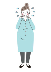 涙を流して号泣している妊婦さんのイラスト