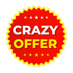 Crazy offer sticker, red banner, promo png, discount tag
