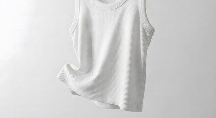 White Ribbed Sleeveless Top Hanging in Minimalist Studio