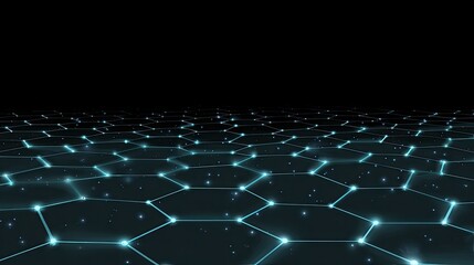 Obraz premium Futuristic digital hexagonal network glowing with electric blue light and data points on black background