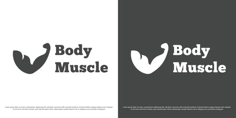 Bodybuilder muscle vector logo design illustration. Fitness arm muscle silhouette. Simple minimal fitness gym sport vector icon symbol.