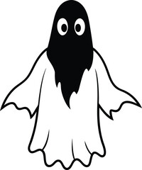 Ghost Silhouette Line Art Vector Illustration On White Background