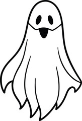 Ghost Silhouette Line Art Vector Illustration On White Background