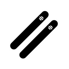Black ski icon representing winter sports equipment with two skis aligned side by side.