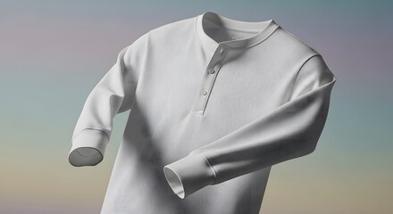 White Long Sleeve Henley Shirt on Gradient Background