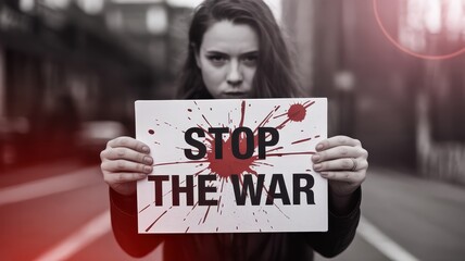 Protestor holding a sign that says "Stop the War".