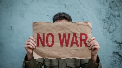 Person holding a sign that says "no war".