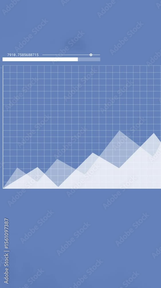 Poster animation of interface screens with charts processing data moving on blue background